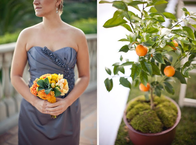 pomarańczowy bukiet ślubny
